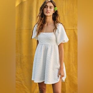 Free People White Textured Mini Dress